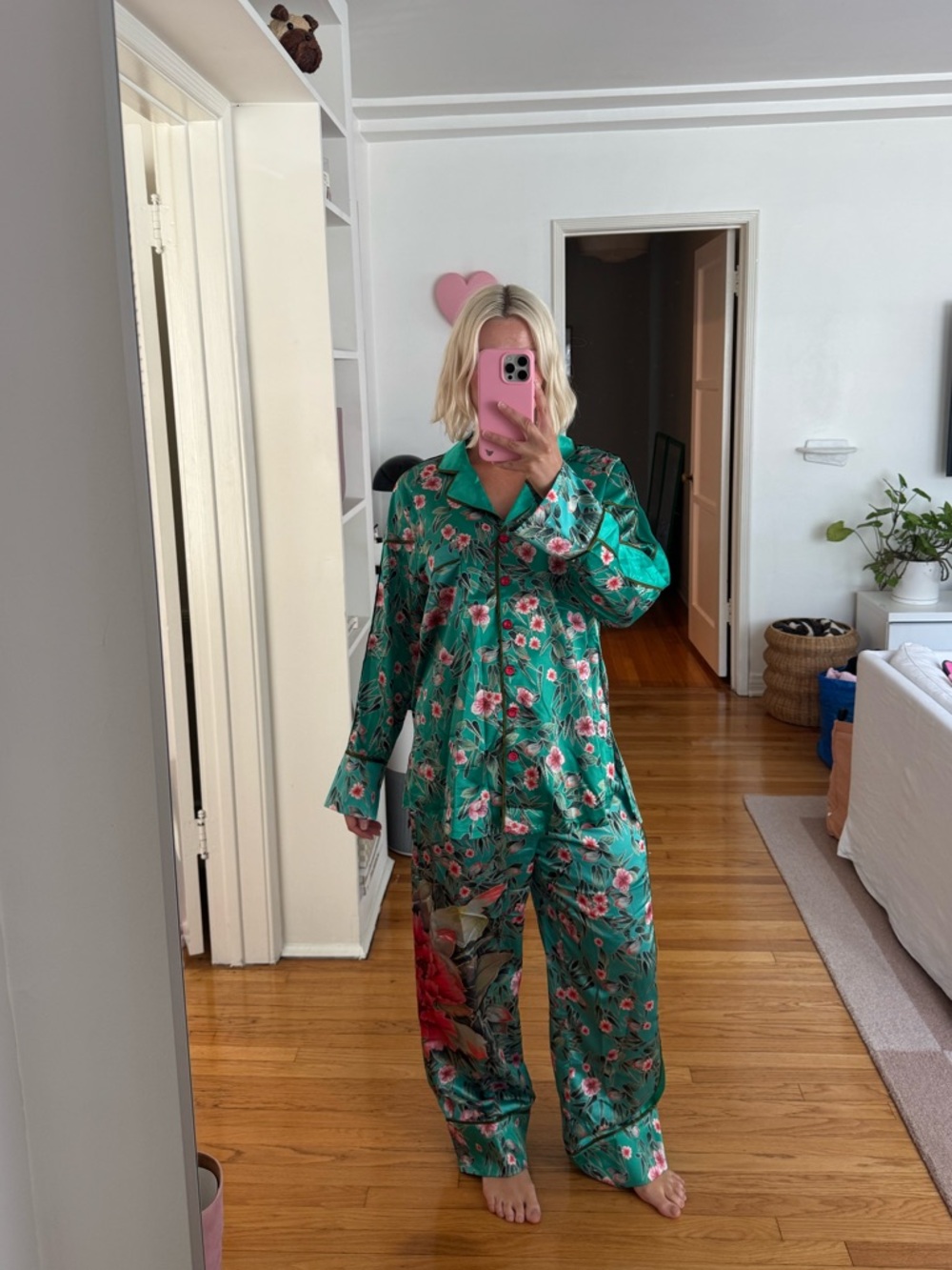 We are HAH x free people green satin silky pajama printed floral set - Picture 3 of 10